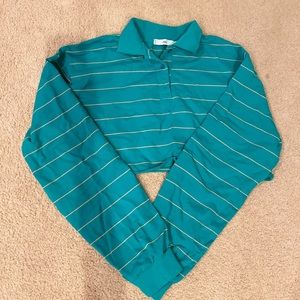 Cropped Striped Button Down Long Sleeved Shirt